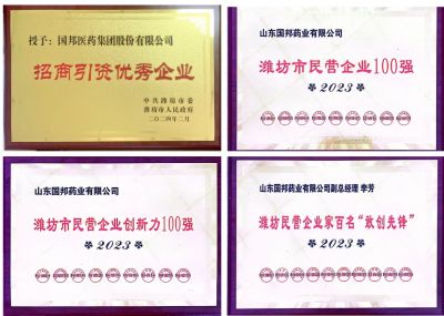 【喜讯】k8凯发天生赢家医药及下属山东k8凯发天生赢家药业喜获2023潍坊招商引资优秀企业、潍坊民营企业100强等多项荣誉